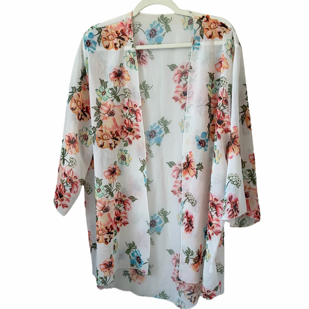 Women’s XL Floral Sheer Kimono Cardigan Summer Beachwear Resort Wear Coverup